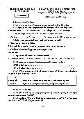 Đề kiểm tra học kỳ I môn Địa lý Lớp 9 - Năm học 2019-2020 - Phòng giáo dục và đào tạo huyện Kim Bôi (Có đáp án)